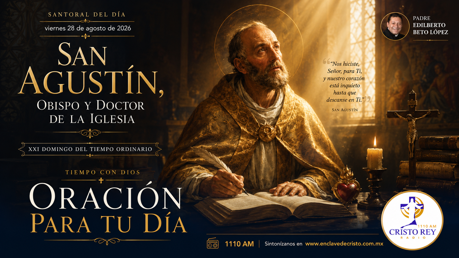 Oración para el viernes 28 de agosto de 2026.San Agustín, Obispo y Doctor de la Iglesia.