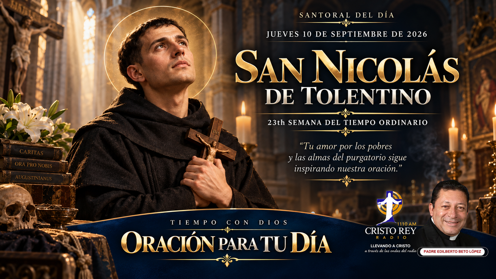 Oración para el jueves 10 de septiembre de 2026. San Nicolás de Tolentino. 23rd Semana del Tiempo Ordinario.
