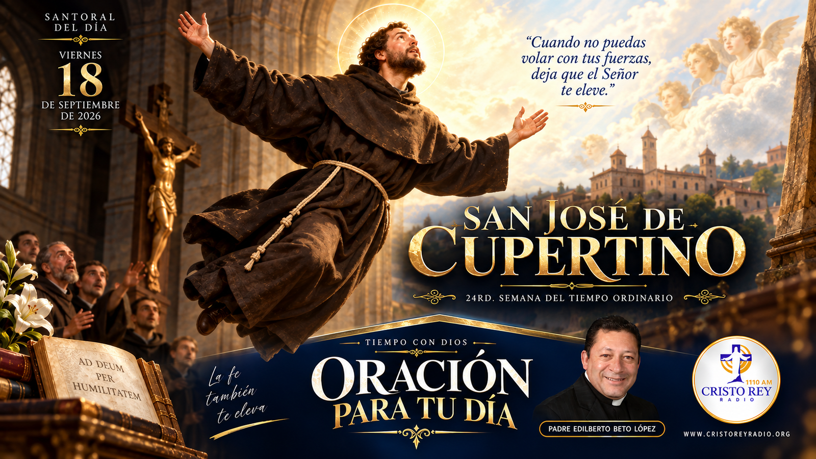 Oración para el jueves 18 de septiembre de 2026.San José de Cupertino 24th Semana del Tiempo Ordinario.
