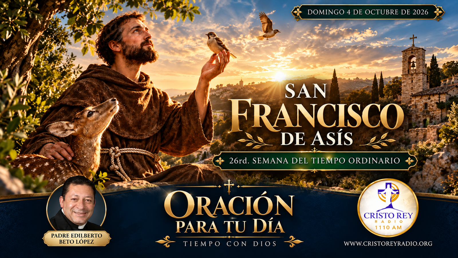Oración para el domingo 4 de octubre de 2026. San Francisco de Asís